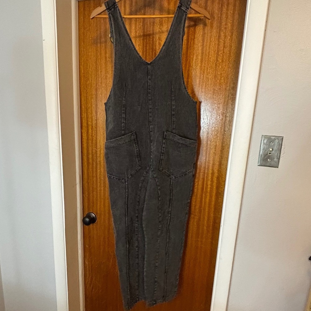 Exlura Womens Black Acid Wash Denim Overalls JP052 Seam Detail XS New
